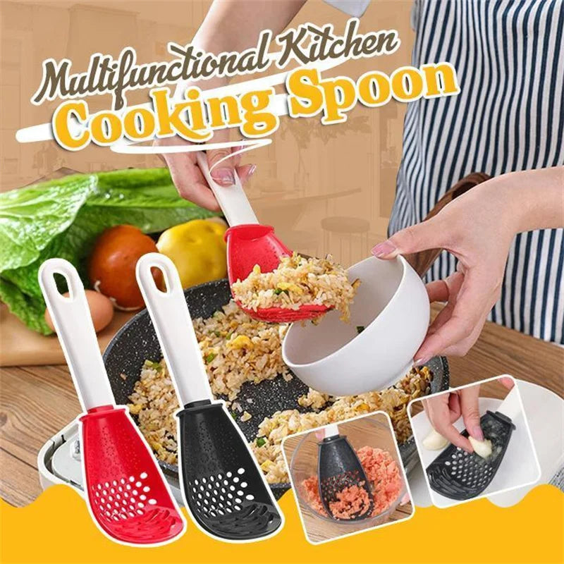 New Multifunctional Kitchen Cooking Spoon Heat-resistant Hanging Hole Innovative Potato Garlic Press Colander Innovative kitchen