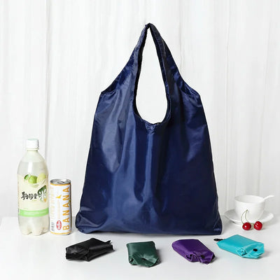 MABULA 1 x Portable Reusable Shopping Bag Oxford Washed Solid Color Grocery Purse Foldable Waterproof ripstop Shoulder Handbag