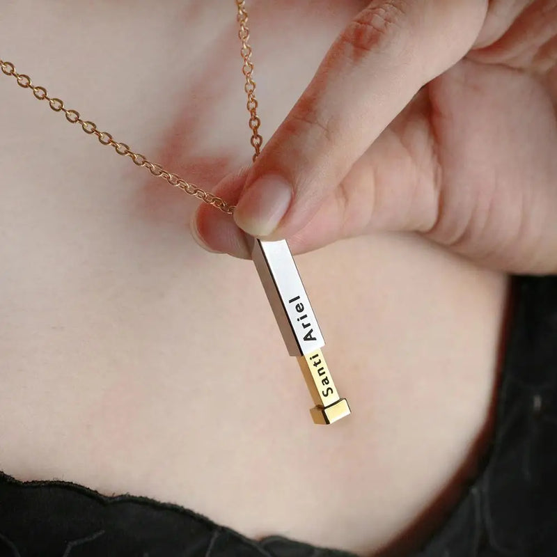 Custom Name Hidden Pendants For Women Personalized Mixed Color Stainless Steel Bar Necklace Engraved Lover Valentines Gifts