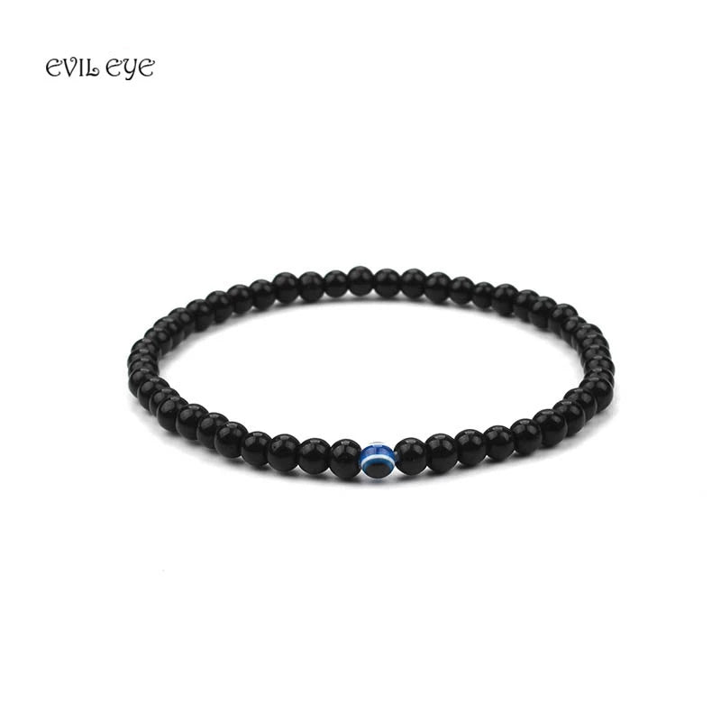 New Fashion Black Natural Evil Eye Stone Bracelets for Women Elastic Rope Evil Eye Charm Bracelet Men Lovers Good Luck Jewelry