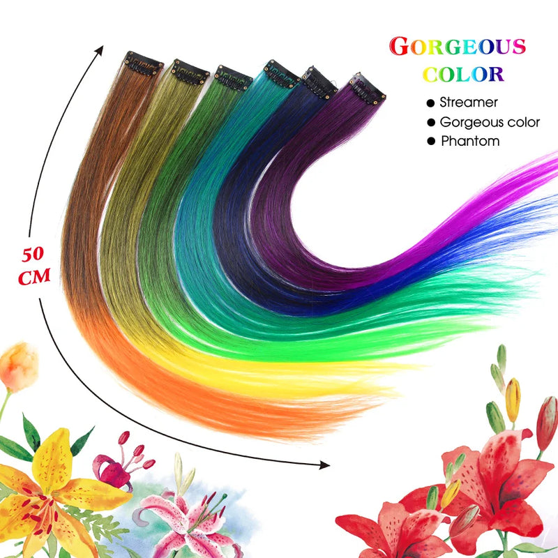 87Colors 20inch Synthetic Hair Extensions Festival Party Ombre Hairpieces Exquisite Clip Hair Extension Highlighted Hair Daily