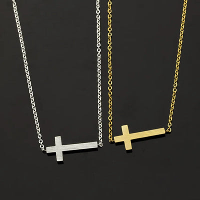 Charms Sideways Cross Bracelet Stretch Chain Stainless Steel Classic Christian Bracelet For Women Men Good Luck jewelry