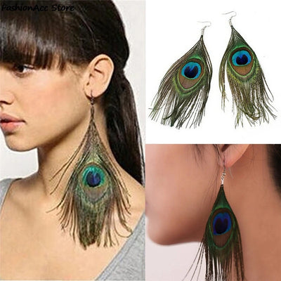 Crystal Long Design Peacock Feather Drop Earrings For Women Earring New Jewelry