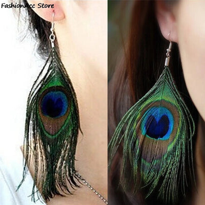 Crystal Long Design Peacock Feather Drop Earrings For Women Earring New Jewelry