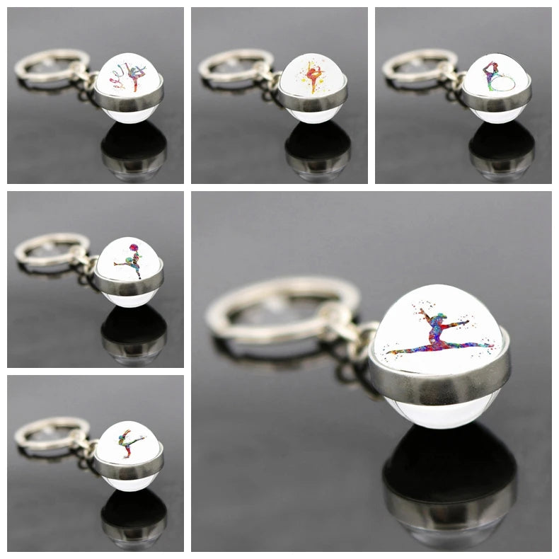 Popular Jewelry Double-sided Glass Pendant Keychain Rhythmic Gymnastics Theme Keychain Pendant Gift