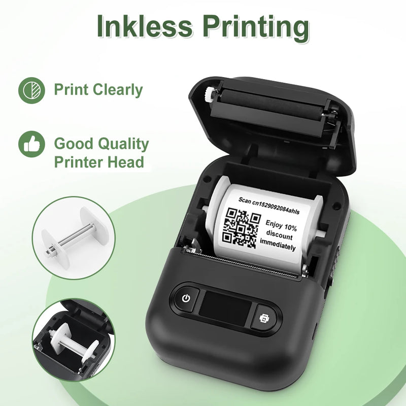 Inkless Label Printer E210 Portable Bluetooth Thermal Printer Adhesive Sticker Labeller Similar as B21 or 3PK E210 Paper Roll