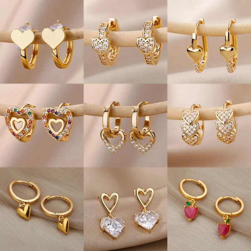 Zircon Heart Pendientes Earrings For Women Stainless Steel Gold Plated Piercing Earring 2024 Trend Accesory Jewelry aretes mujer