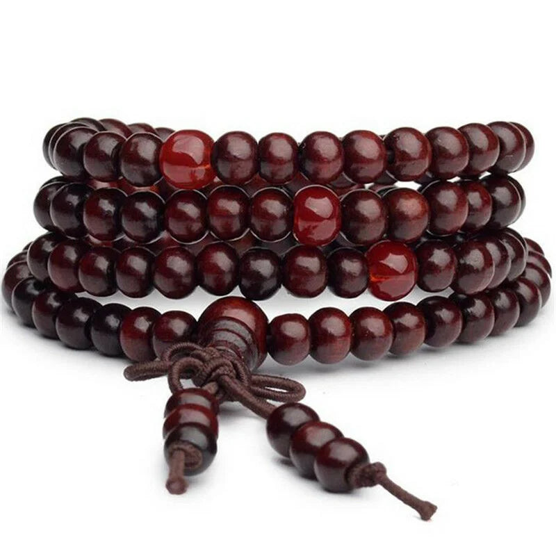Natural Sandalwood Bracelet For Men Women 108 Beads Rosary Buddhist Buddha Meditation Bead Bracelets Good Luck Wealth Jewelry