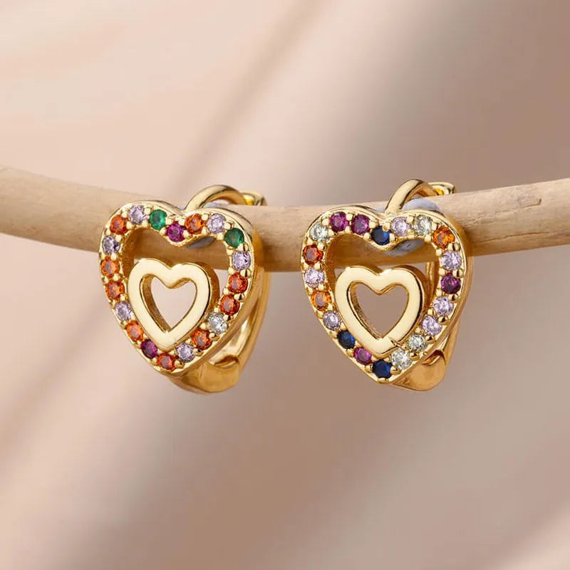 Zircon Heart Pendientes Earrings For Women Stainless Steel Gold Plated Piercing Earring 2024 Trend Accesory Jewelry aretes mujer