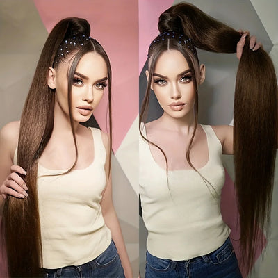 Queen Ponytail Synthetic Hair Extensions Long Straight False Horse Tails Fake Hairpiece 24 Inch For White Black Woman