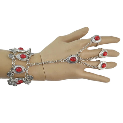 Gypsy Boho Ethnic Finger Bracelet For Women Coin Tassel Acrylic Stone Beads Man's Bracelets Retro Indian Tribal Festival Jewelry